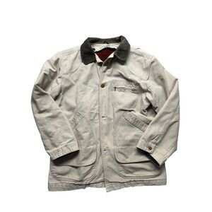 LLBean‎ Mens Vintage Canvas Chore Jacket Tan Flannel Plaid Lined Size M